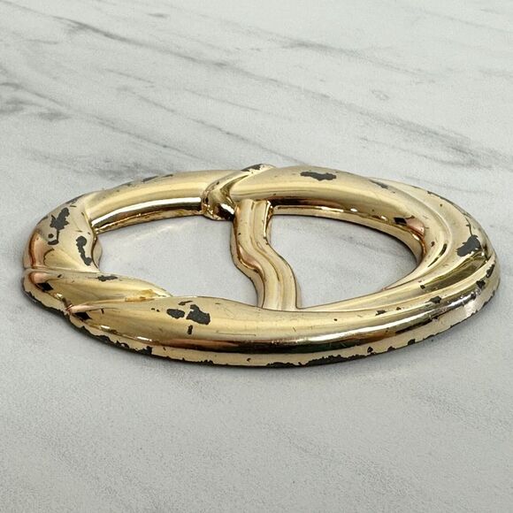 Vintage Metallic Gold Scarf Slide Shirt Tie Bar Belt Buckle - Picture 5 of 8